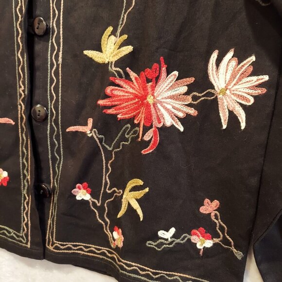 New Identity Jacket Womens M Black Floral Embroidery Artsy Art T Wear Boho retro - Picture 3 of 10